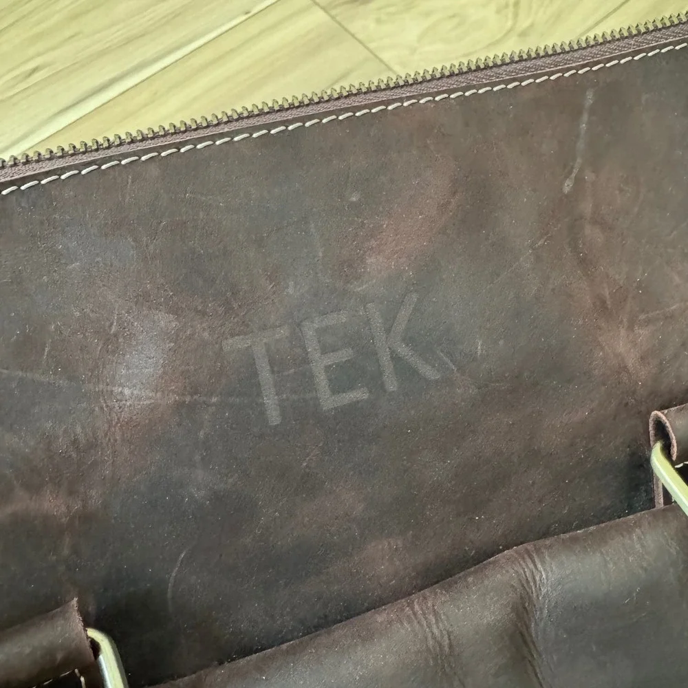 Brown Leather Duffle Bag Weekender Travel Luggage TEK Monogrammed